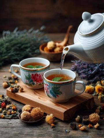 玫瑰与菊花搭配泡茶饮用,融合两种植物特性,形成互补养生效果,这种花草巧妙结合