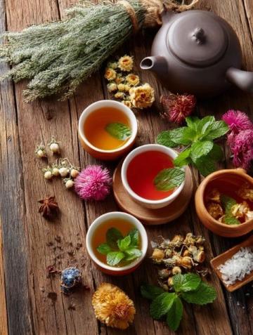 养生茶是一种结合了中草药和天然植物材料的茶饮品，它通过不同的成分和配方